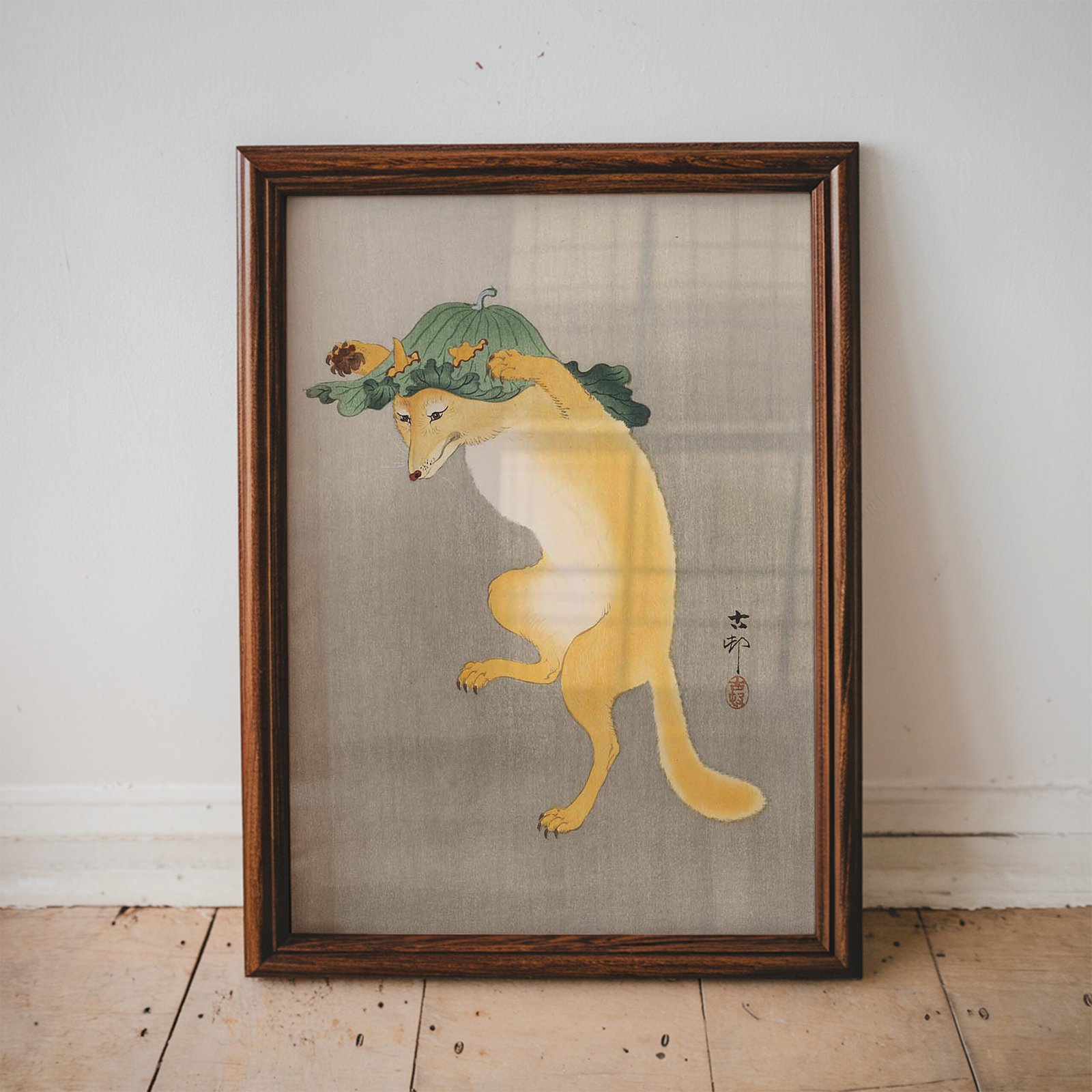 Dancing Fox with Fig Leaf Hat by Ohara Koson - Image 5
