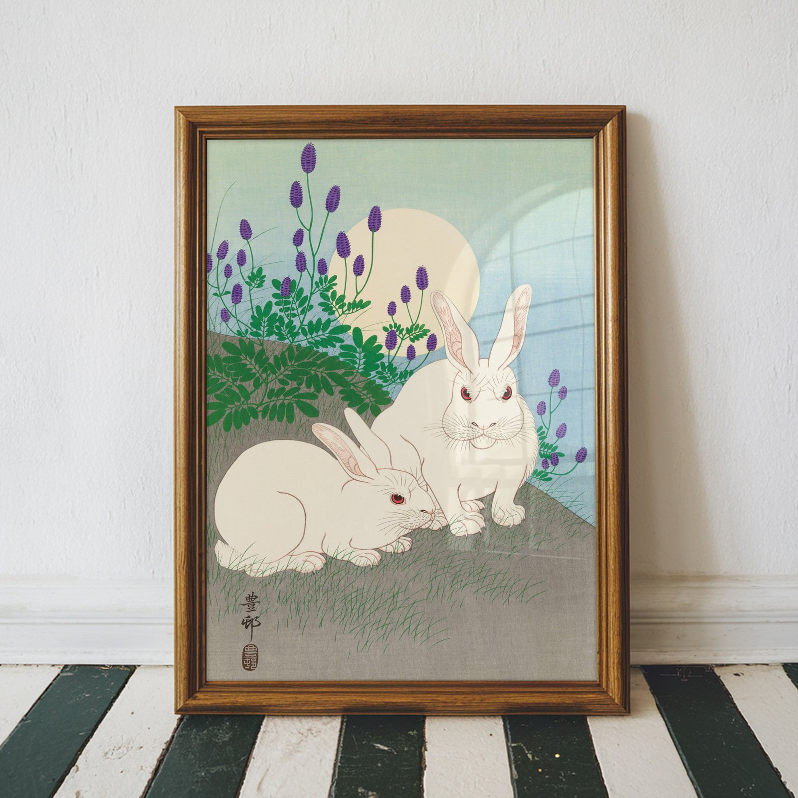 Two White Rabbits Under a Full Moon by Ohara Shōson - Image 4
