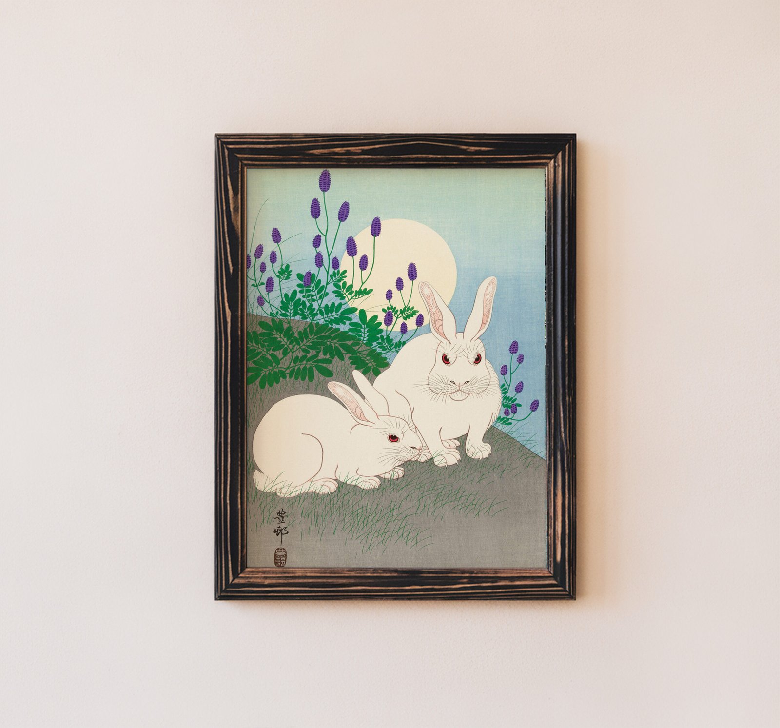 Two White Rabbits Under a Full Moon by Ohara Shōson - Image 2
