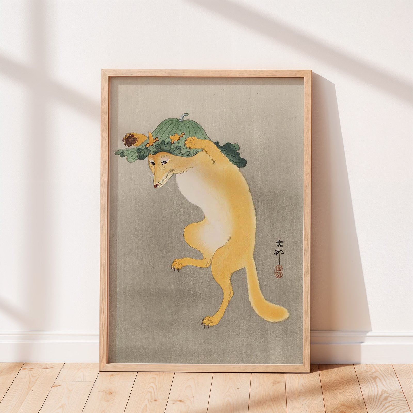 Dancing Fox with Fig Leaf Hat by Ohara Koson - Image 6