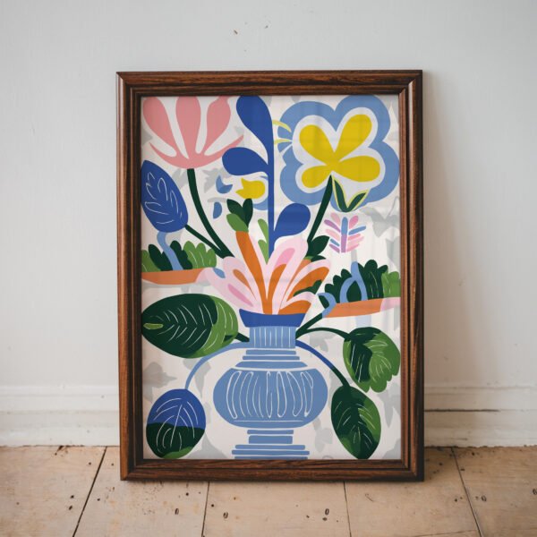 Abstract Florals in Blue Vase