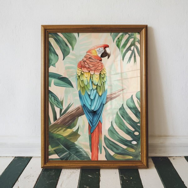 Parrot and Palm Leaves