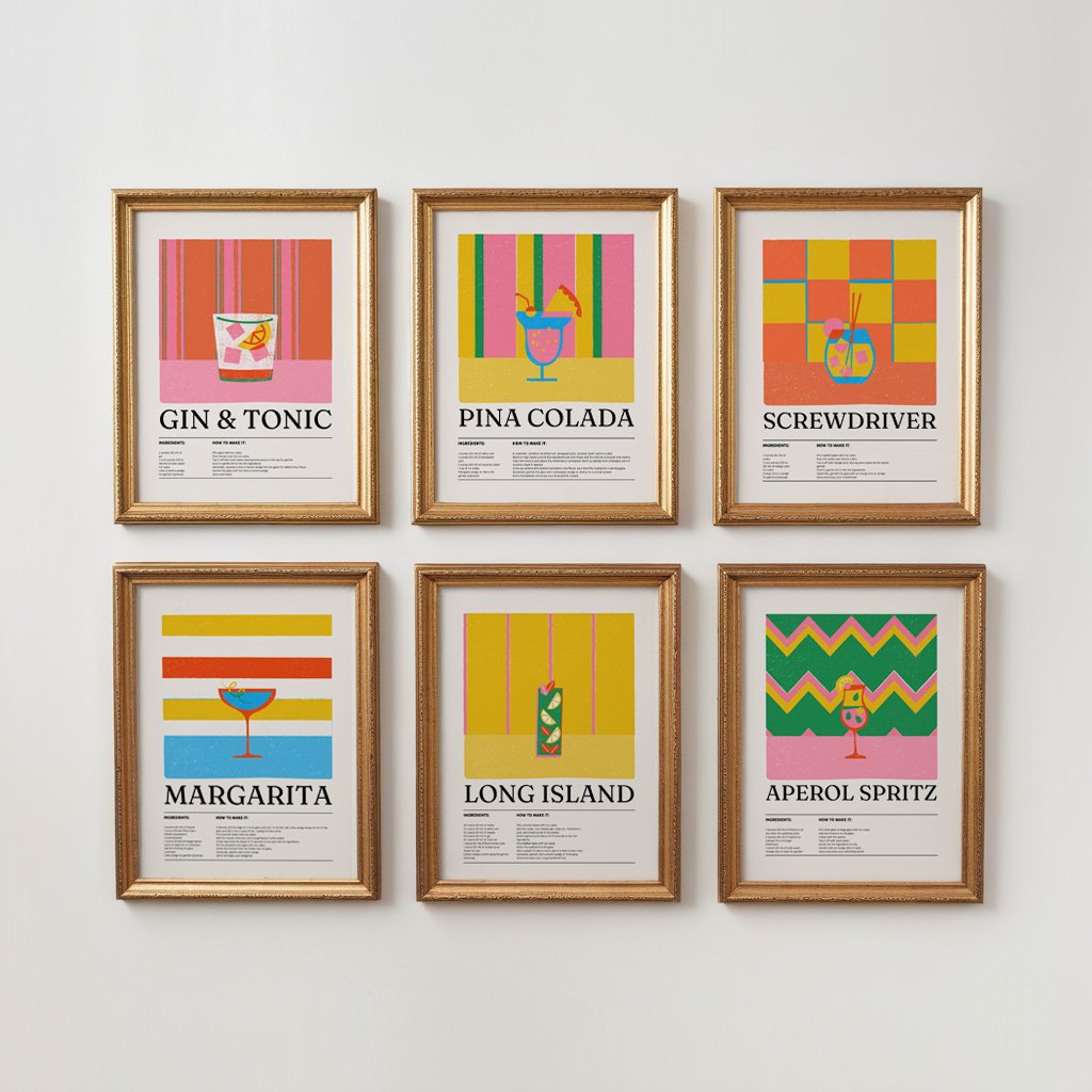 Colorful Cocktail Recipe Gallery Wall