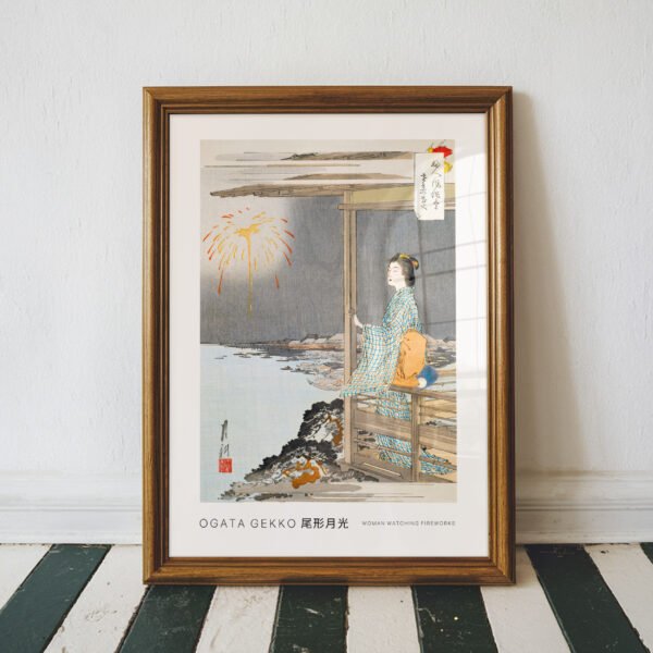 Woman Watching Fireworks by Ogata Gekkō