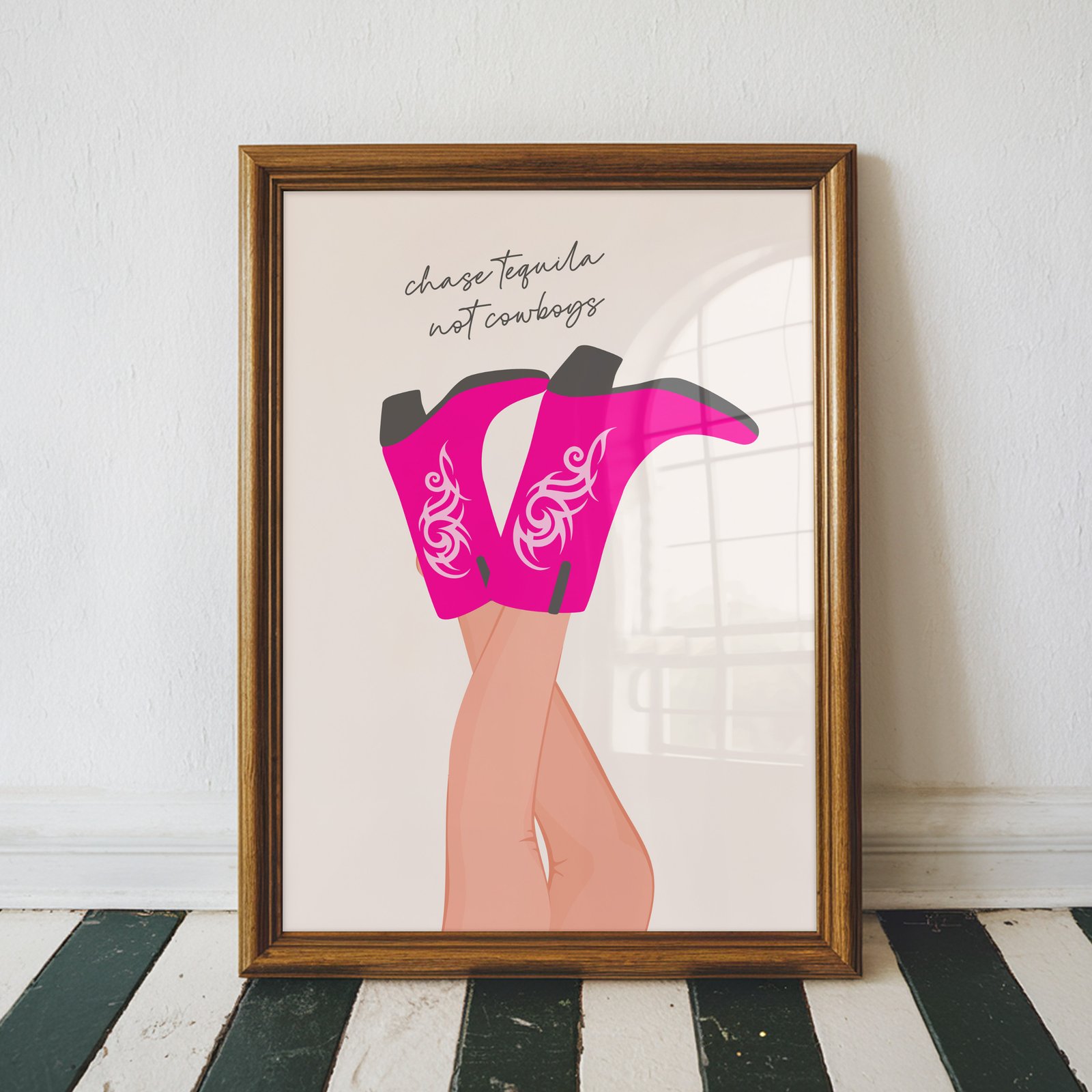 Chase Tequila Not Cowboys – Western Girl Art Print - Image 3