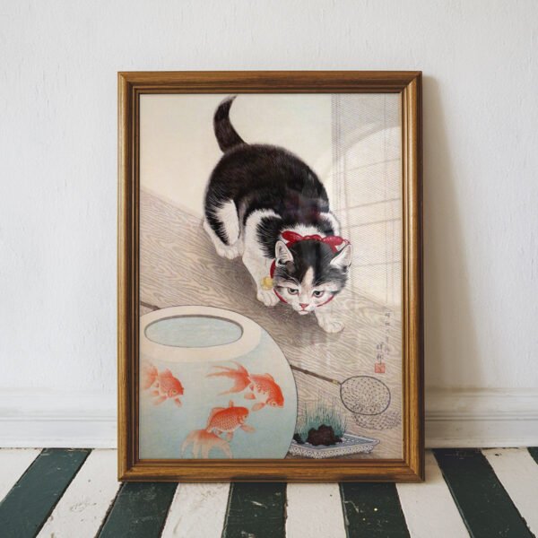 Cat and Goldfish Bowl by Ohara Koson
