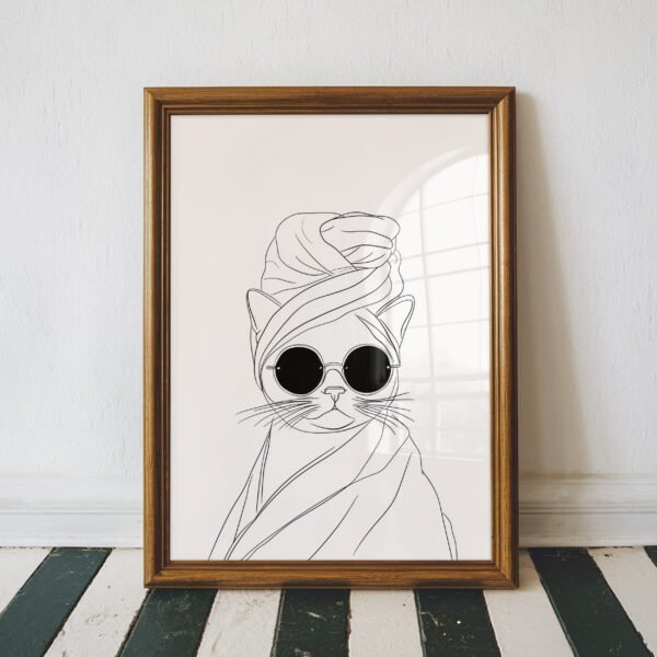 Chic Cat in Shades Line Art Print