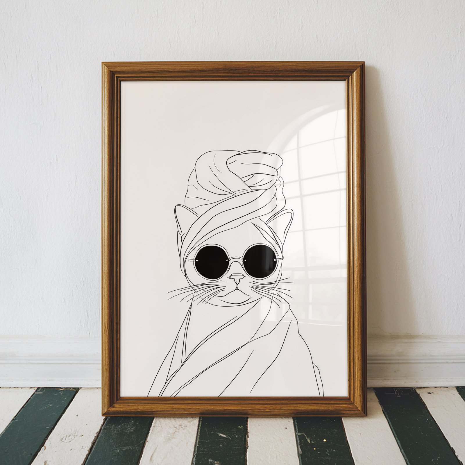 Chic Cat in Shades Line Art Print