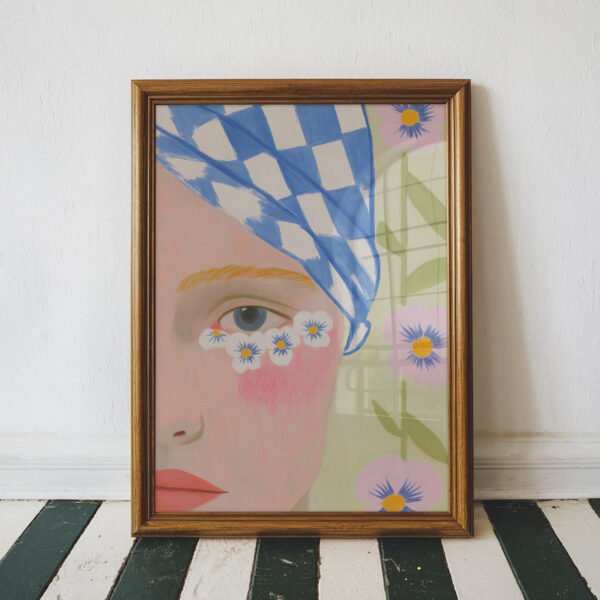 Blue Bandana Portrait with Daisies