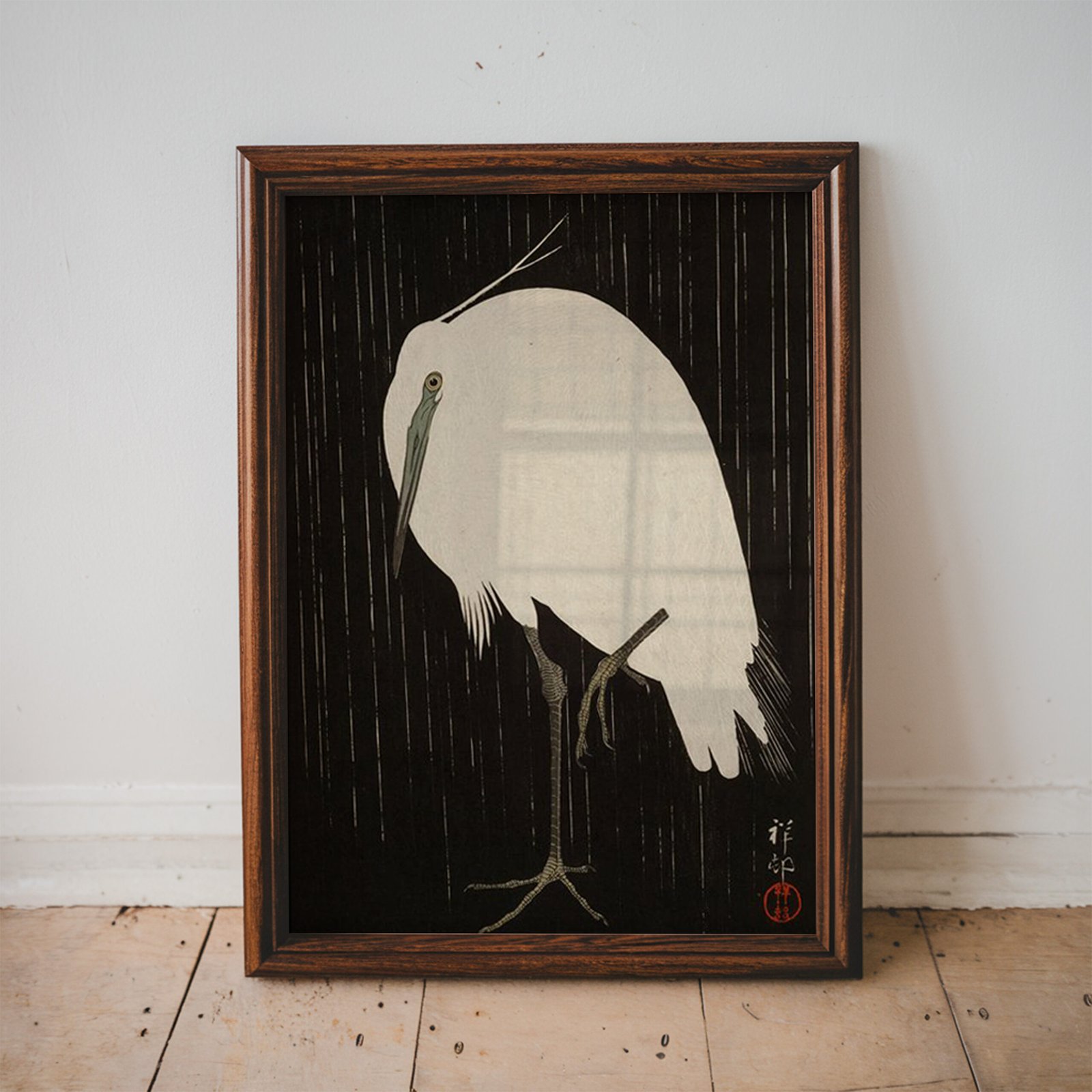 Egret in the Rain by Ohara Koson