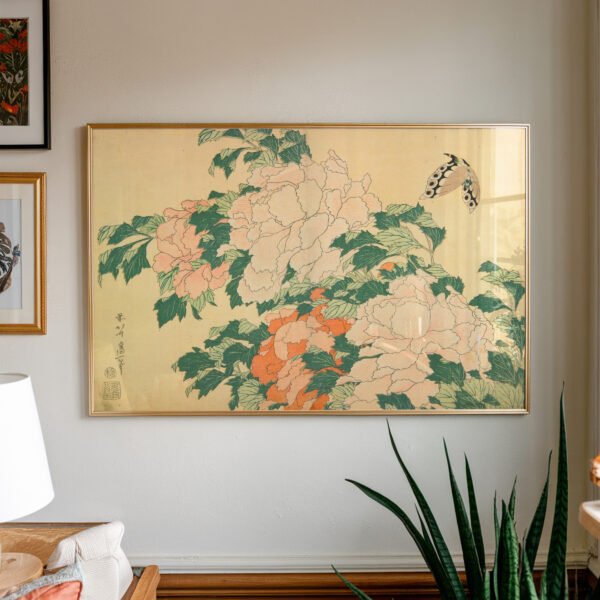 Peonies and Butterfly by Katsushika Hokusai