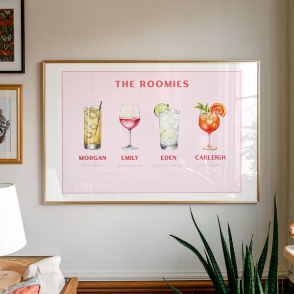 Custom Roommate Cocktail Print - Solid Pink