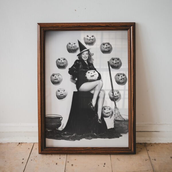 Vintage Witch Pin-Up with Jack-O’-Lanterns