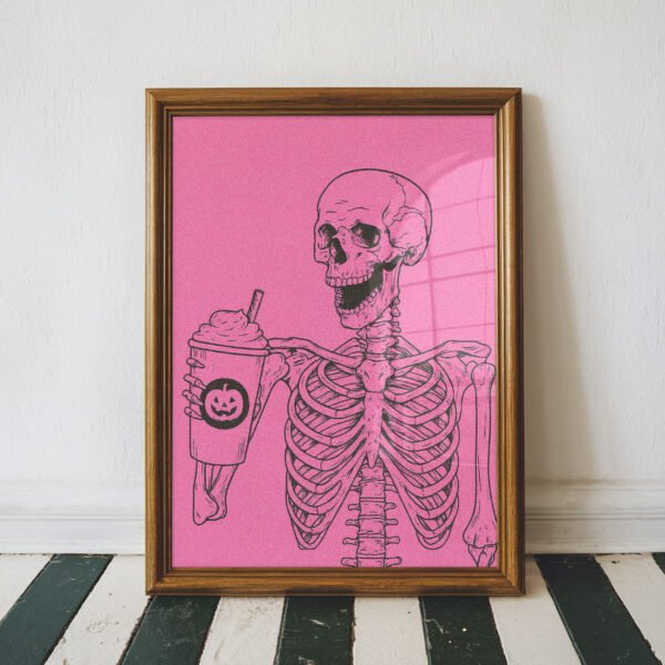 Skeleton Holding a Pumpkin Spice