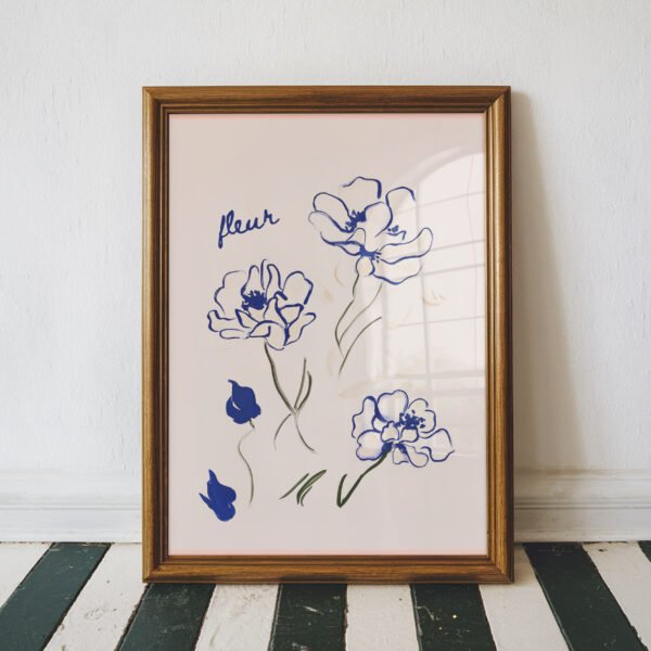 Blue Botanical Line Art