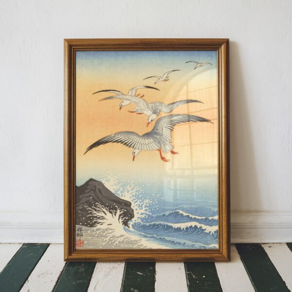 Seagulls Over Turbulent Waters by Ohara Koson