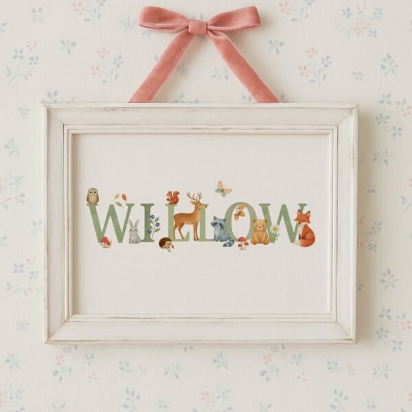 Personalized Woodland Animal Baby Name Print