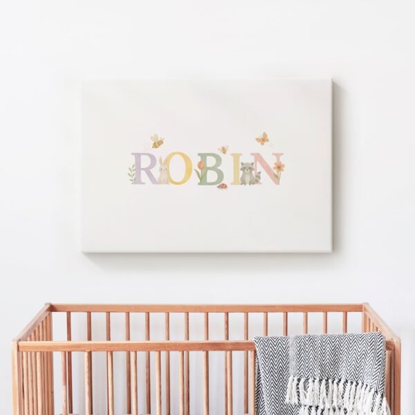Personalized Baby Name Print – Custom Woodland Nursery Wall Art