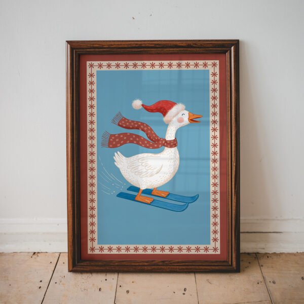 Goose on Skis Christmas Wall Art