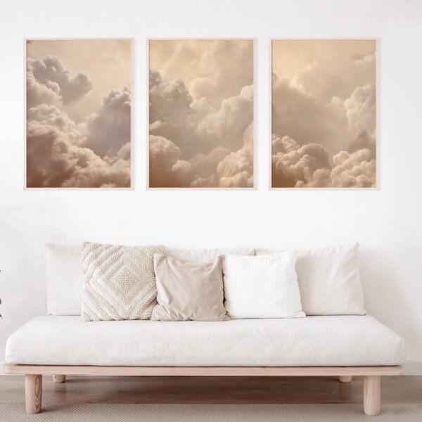 Beige Cloud Wall Art Set of 3 — Neutral Sky Triptych