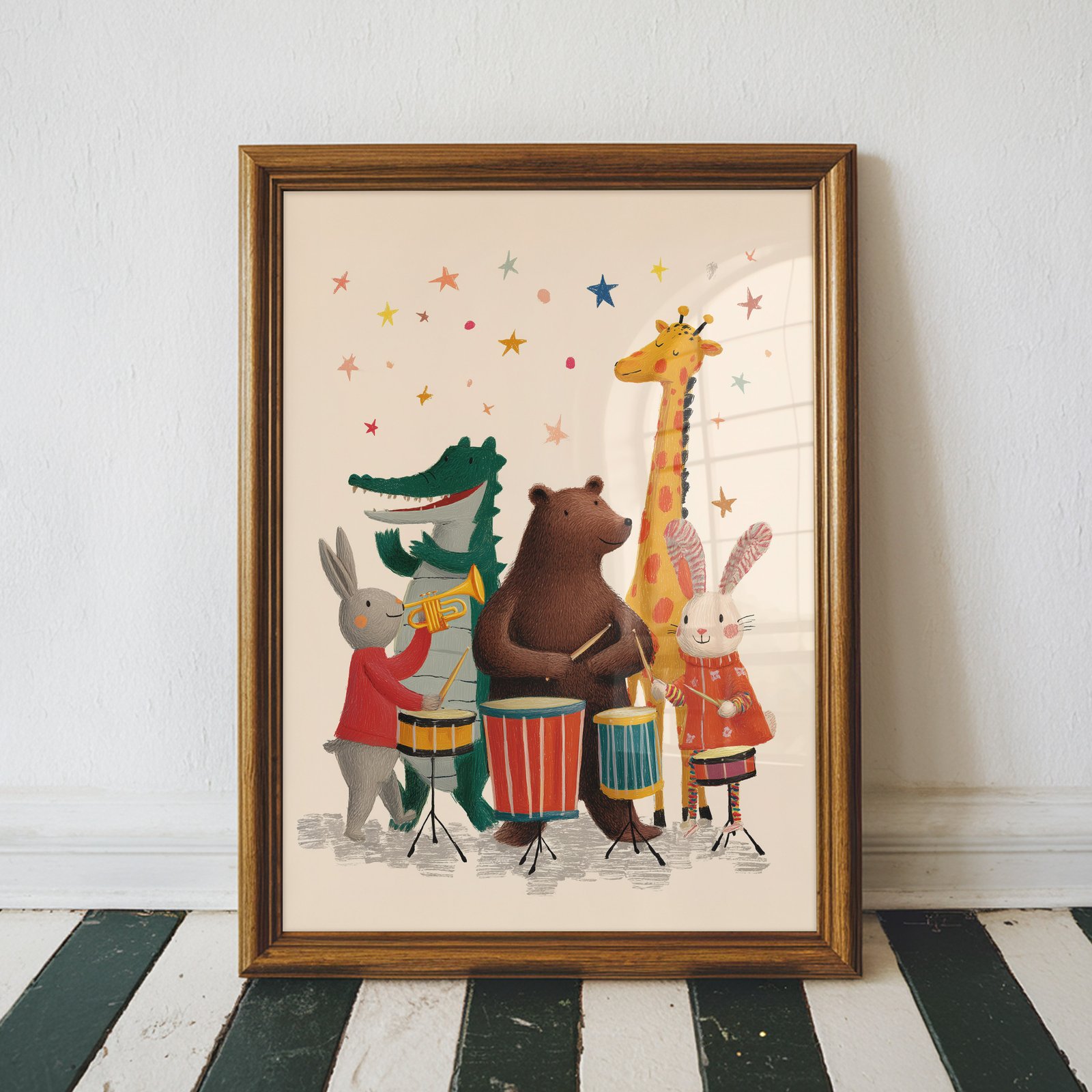 Animal Band Wall Art – Whimsical Kids Wall Print for Nursery and Playroom Decor