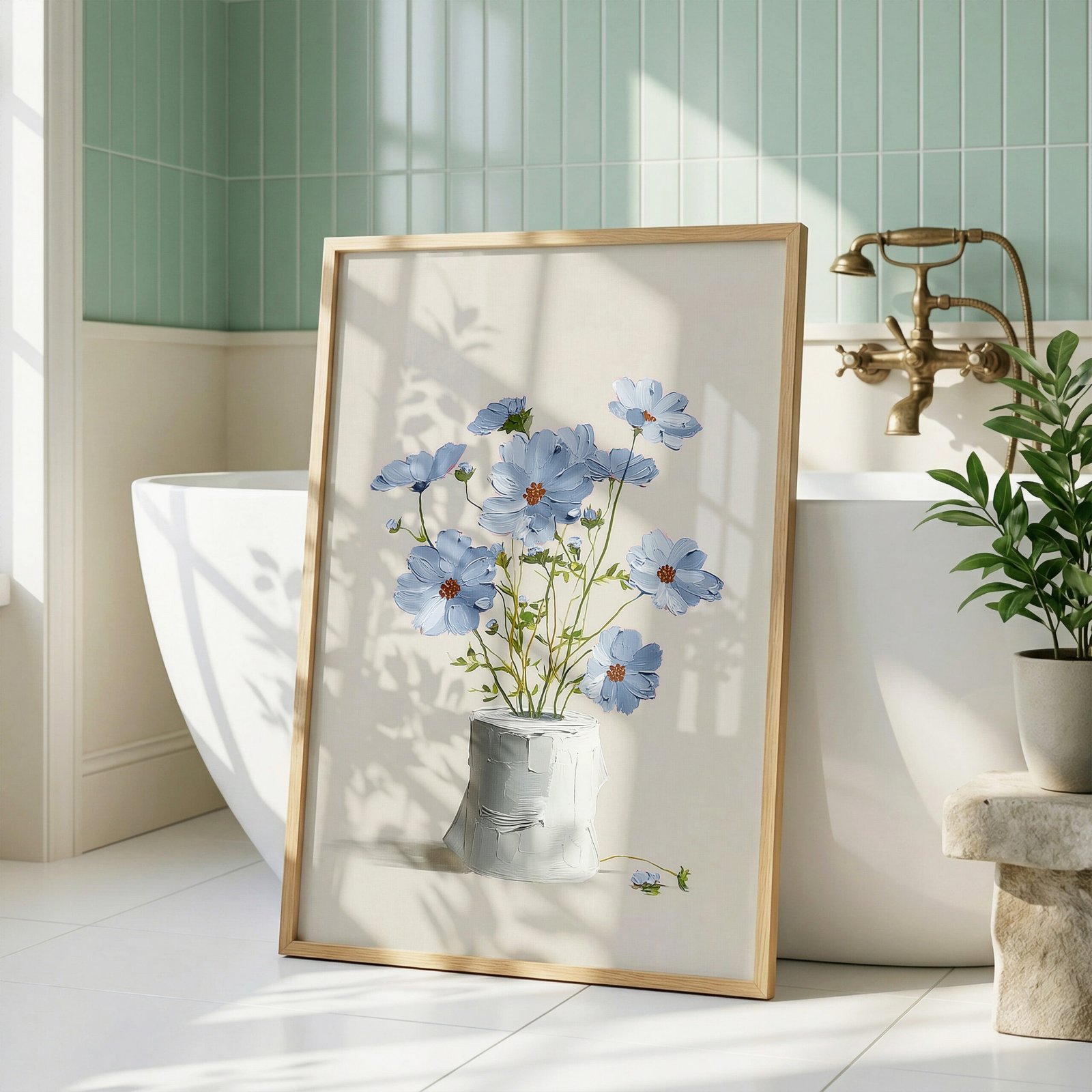 Blue Flowers in Toilet Paper Roll Print - Image 2