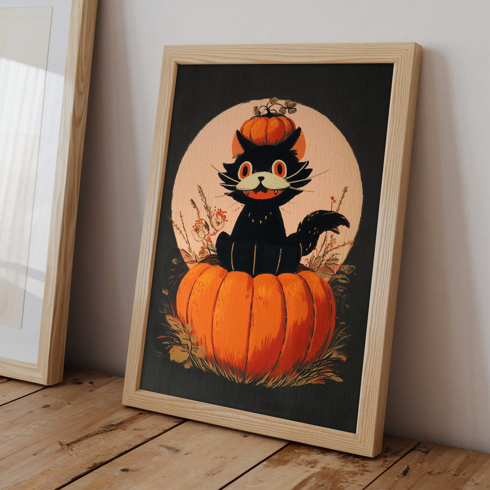 Halloween Pumpkin Cat - 90s Halloween Black Cat Print - Image 2