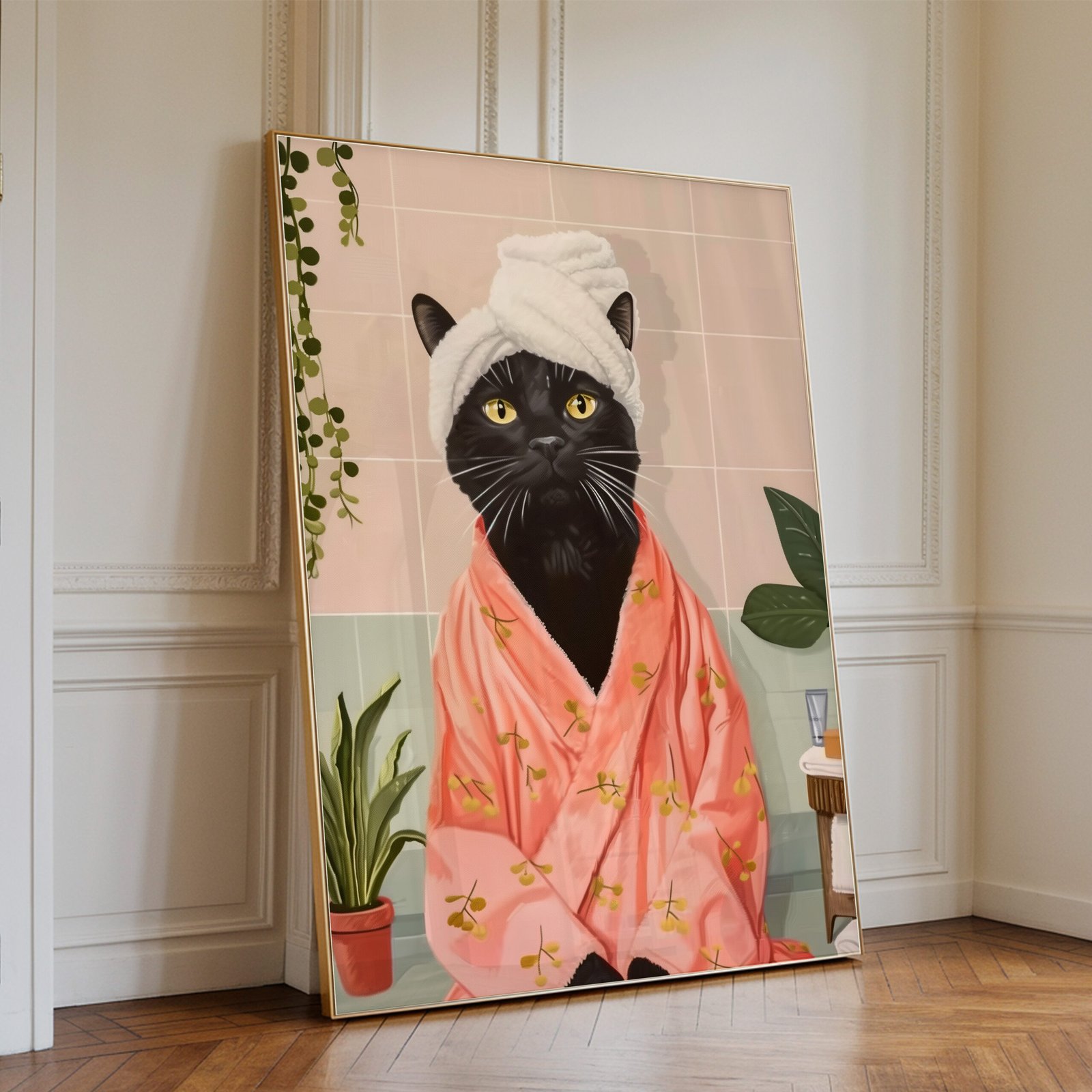 Black Cat Spa Day Print – Funny Bathroom Cat Wall Art - Image 2