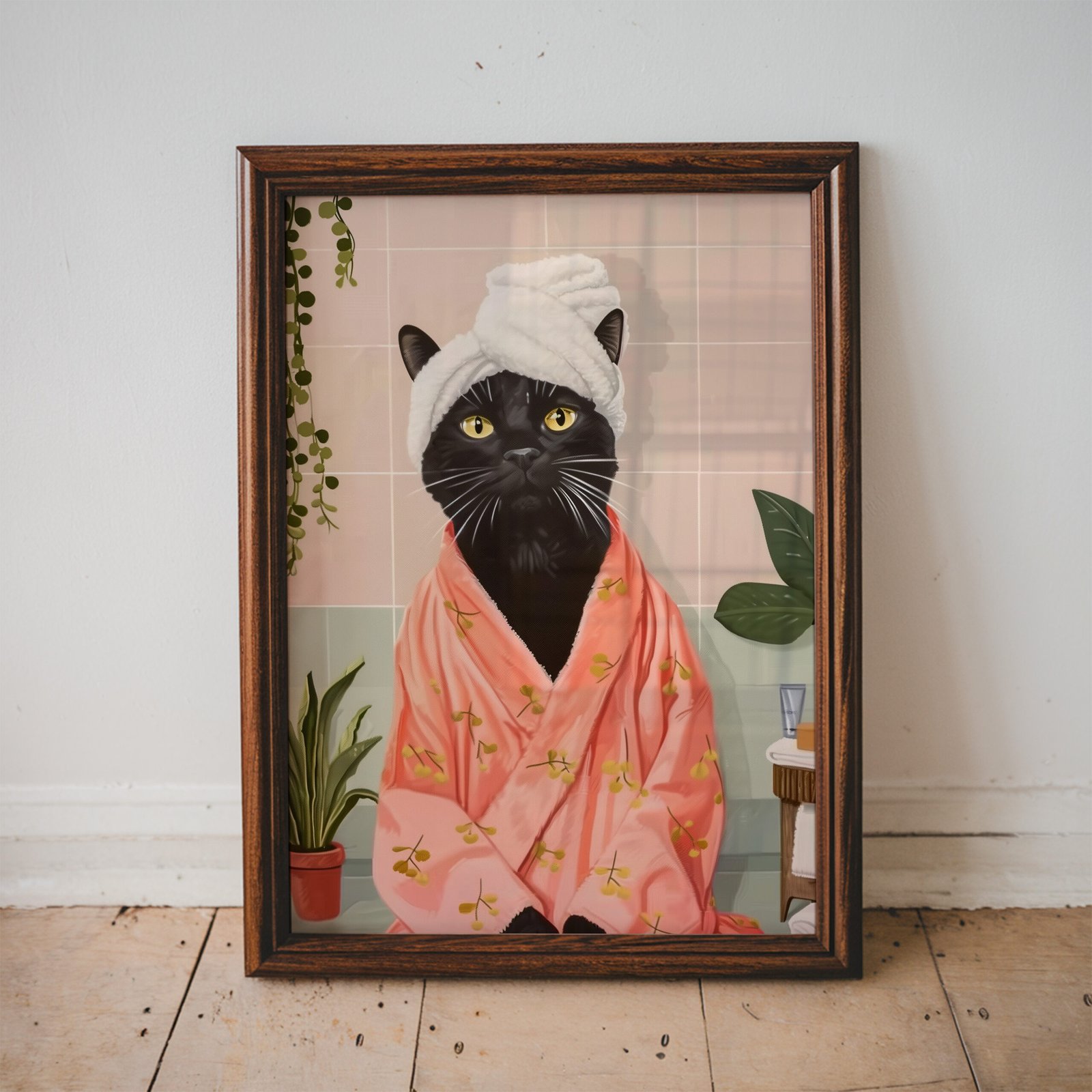 Black Cat Spa Day Print – Funny Bathroom Cat Wall Art - Image 3