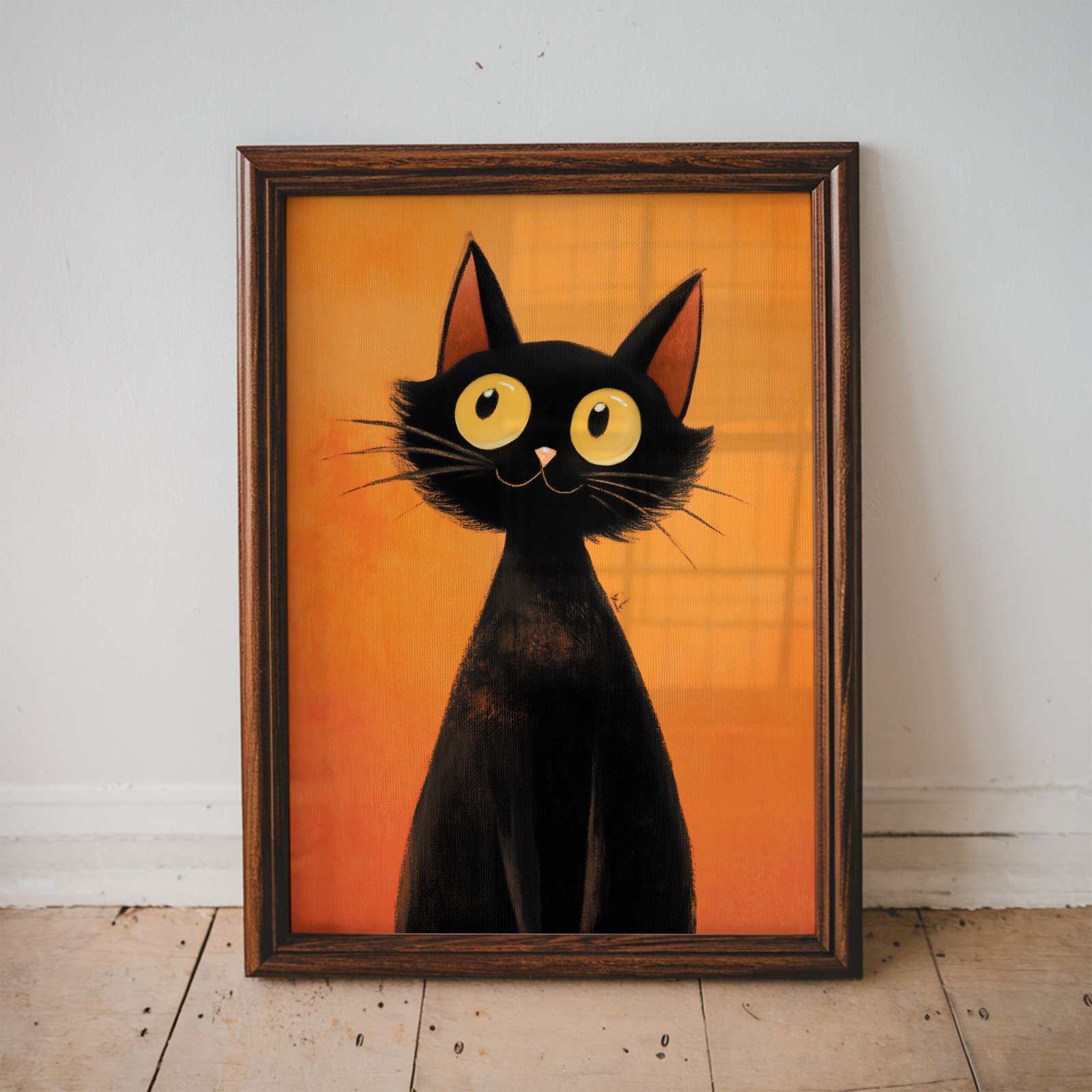 Whimsical Black Cat Halloween Print – Cute Spooky Cat Wall Art - Image 3