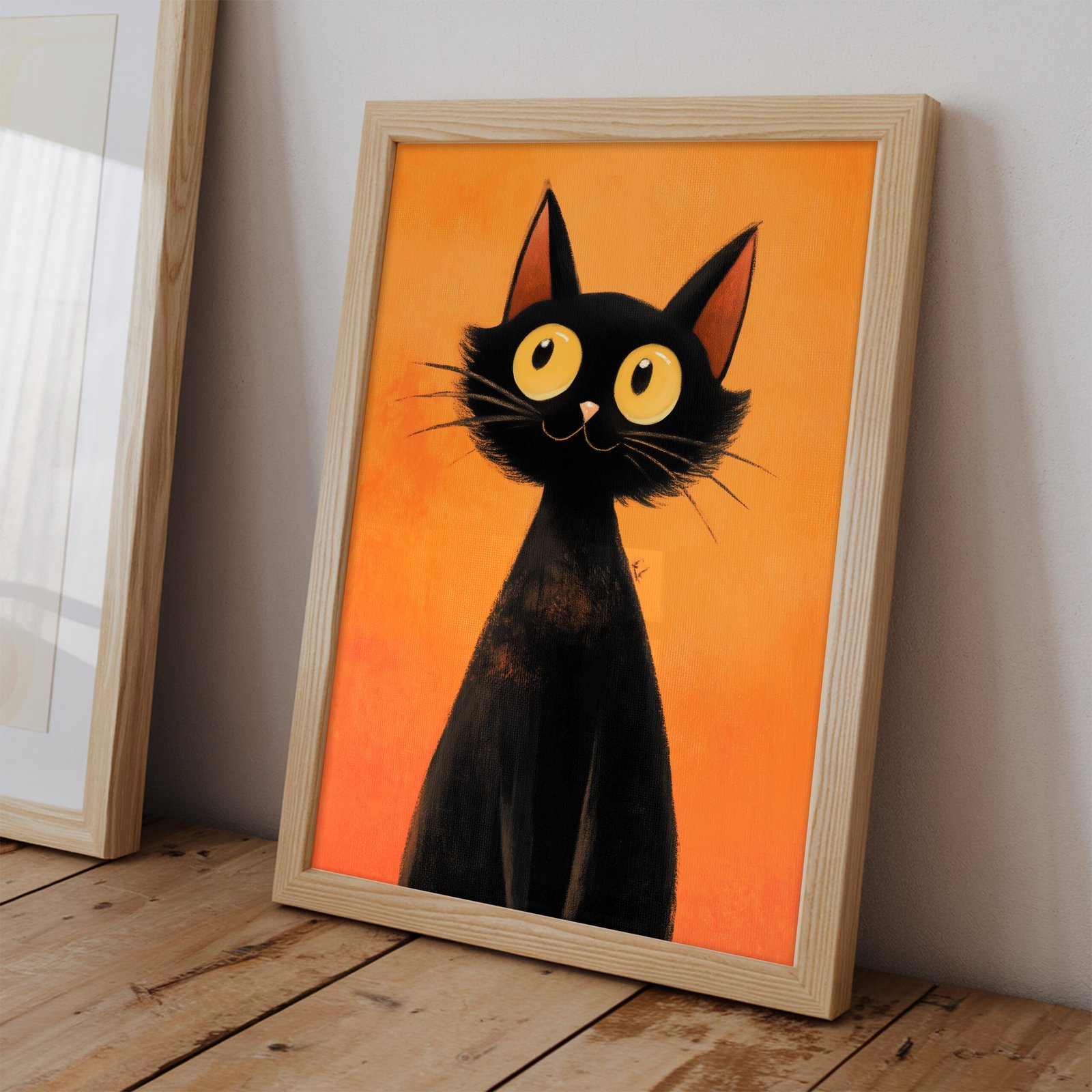 Whimsical Black Cat Halloween Print – Cute Spooky Cat Wall Art - Image 2